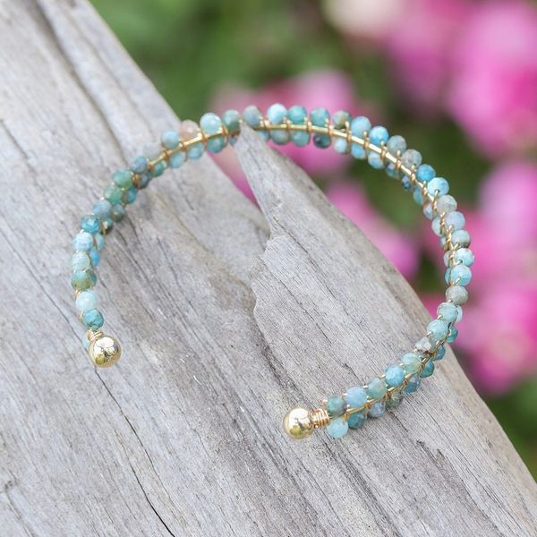 Alternate image for Blue Apatite Beaded Cuff Bracelet in a High Polish Finish Life of Sapience