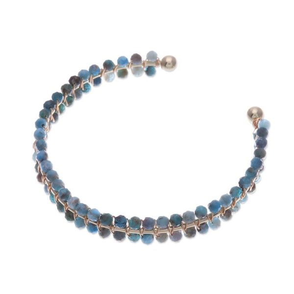 Alternate image for Blue Apatite Beaded Cuff Bracelet in a High Polish Finish Life of Sapience