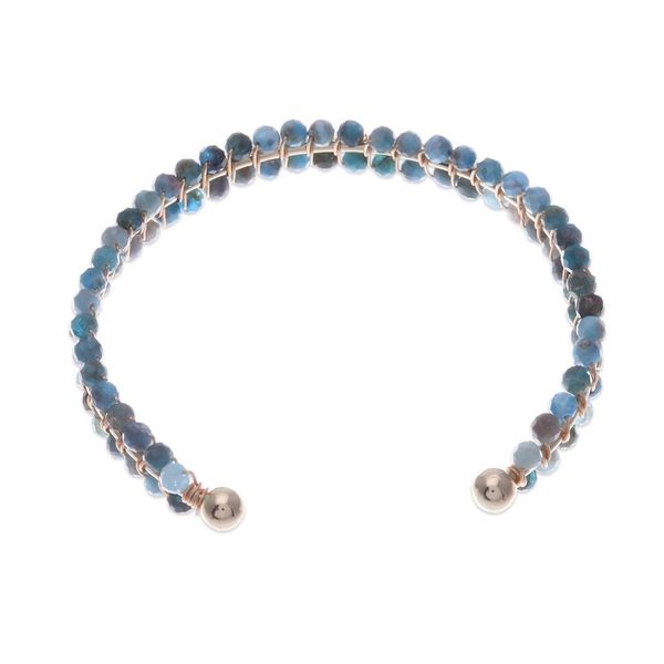 Alternate image for Blue Apatite Beaded Cuff Bracelet in a High Polish Finish Life of Sapience