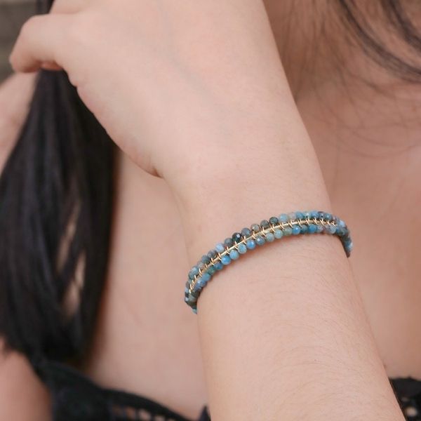 Alternate image for Blue Apatite Beaded Cuff Bracelet in a High Polish Finish Life of Sapience