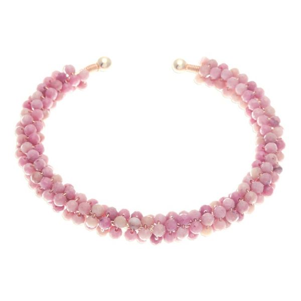 Alternate image for Rhodochrosite Brass and Copper Wire Beaded Cuff Bracelet Dainty Beauty