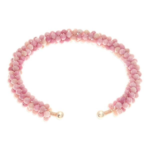 Alternate image for Rhodochrosite Brass and Copper Wire Beaded Cuff Bracelet Dainty Beauty