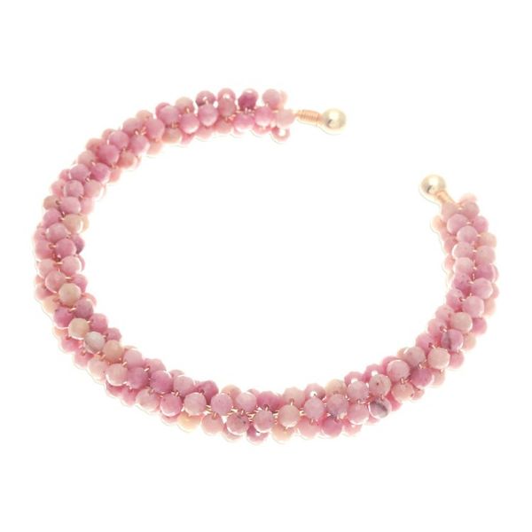Alternate image for Rhodochrosite Brass and Copper Wire Beaded Cuff Bracelet Dainty Beauty