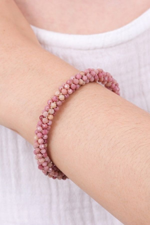 Alternate image for Rhodochrosite Brass and Copper Wire Beaded Cuff Bracelet Dainty Beauty