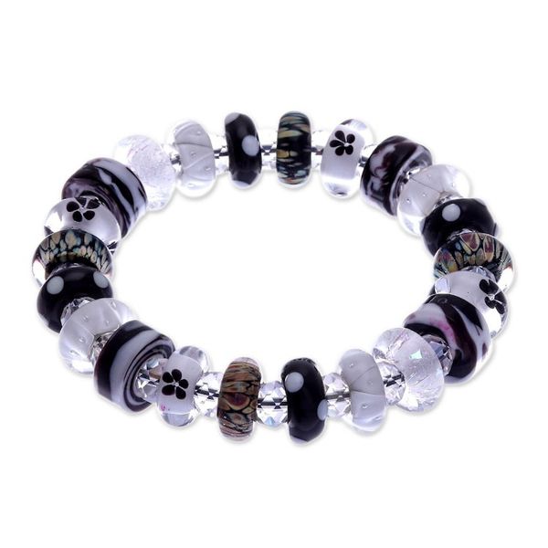 Alternate image for Black and White Blown Glass Crystal Beaded Stretch Bracelet Sublime Spell