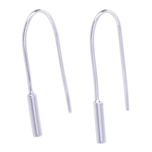 Alternate image for Modern Polished Cylindrical Sterling Silver Drop Earrings Shiny Cattails