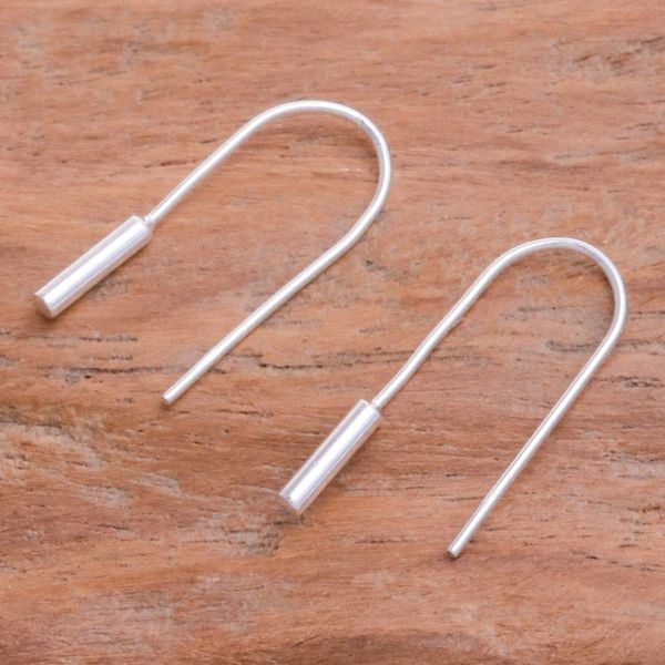 Alternate image for Modern Polished Cylindrical Sterling Silver Drop Earrings Shiny Cattails