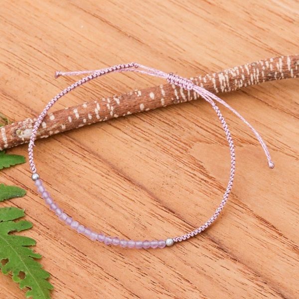 Alternate image for Adjustable Amethyst Beaded Macrame Pendant Bracelet Purple Delicacy