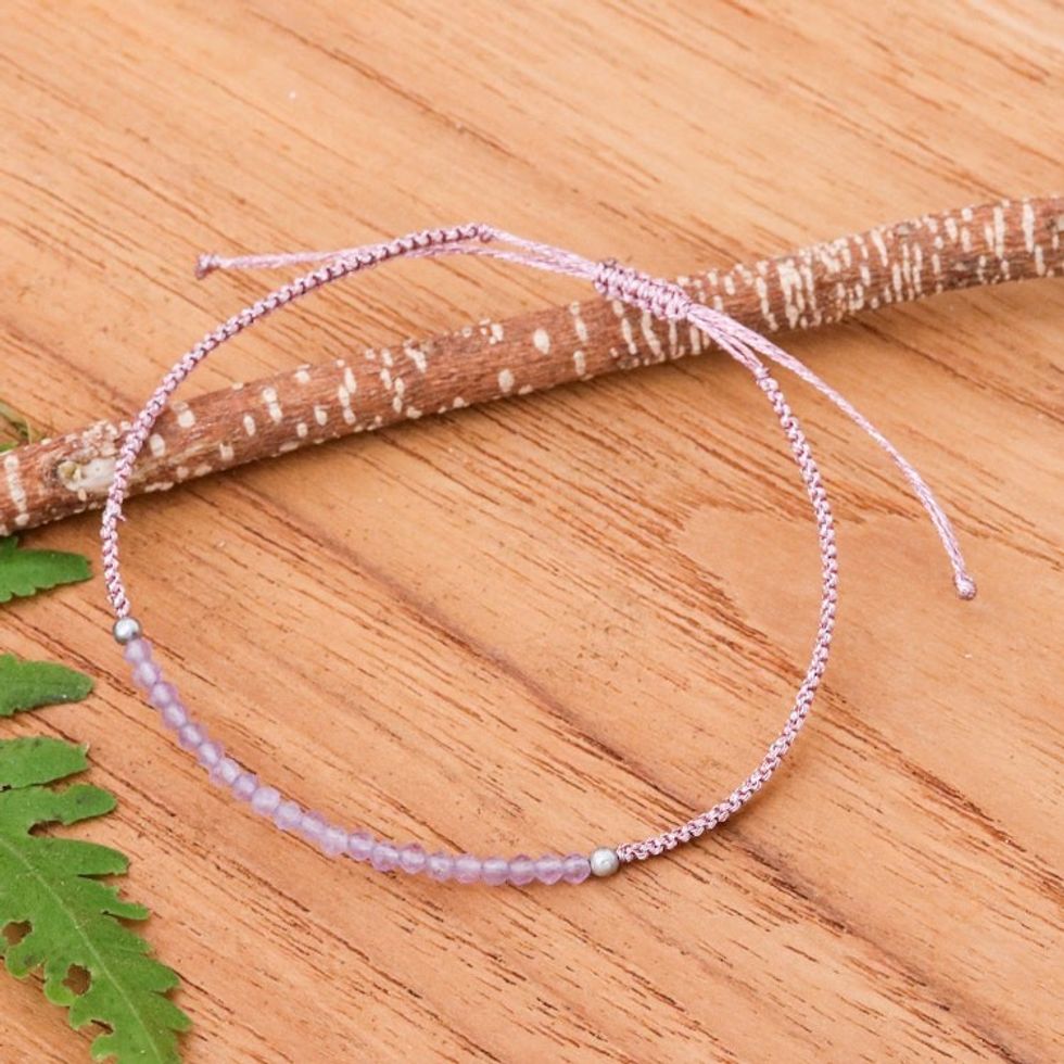 Adjustable Amethyst Beaded Macrame Pendant Bracelet 'Purple Delicacy'