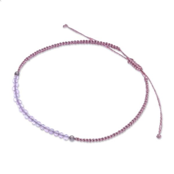 Alternate image for Adjustable Amethyst Beaded Macrame Pendant Bracelet Purple Delicacy