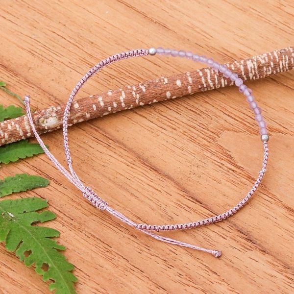 Alternate image for Adjustable Amethyst Beaded Macrame Pendant Bracelet Purple Delicacy