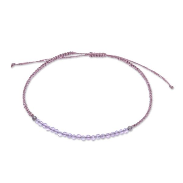 Alternate image for Adjustable Amethyst Beaded Macrame Pendant Bracelet Purple Delicacy