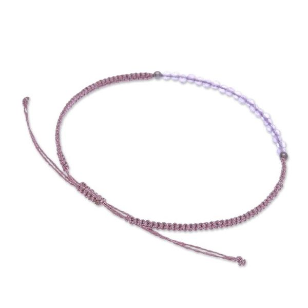 Alternate image for Adjustable Amethyst Beaded Macrame Pendant Bracelet Purple Delicacy