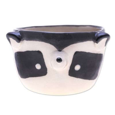 Alternate image for Raccoon-Themed Ceramic Mini Flower Pot and Saucer Small Raccoon Spring