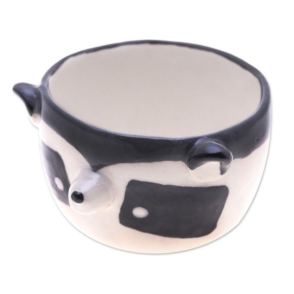 Alternate image for Raccoon-Themed Ceramic Mini Flower Pot and Saucer Small Raccoon Spring