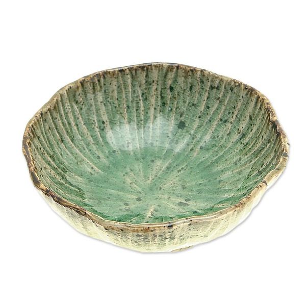 Alternate image for Lotus-Inspired Speckled Green Celadon Ceramic Dessert Bowl Lotus Table