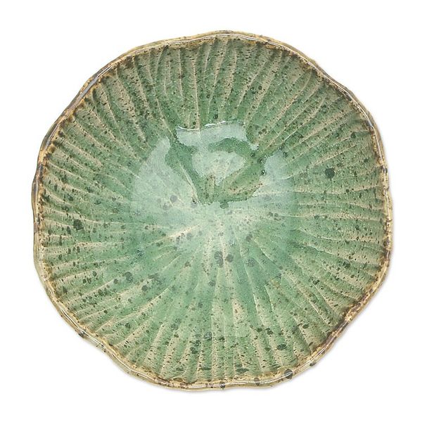 Alternate image for Lotus-Inspired Speckled Green Celadon Ceramic Dessert Bowl Lotus Table