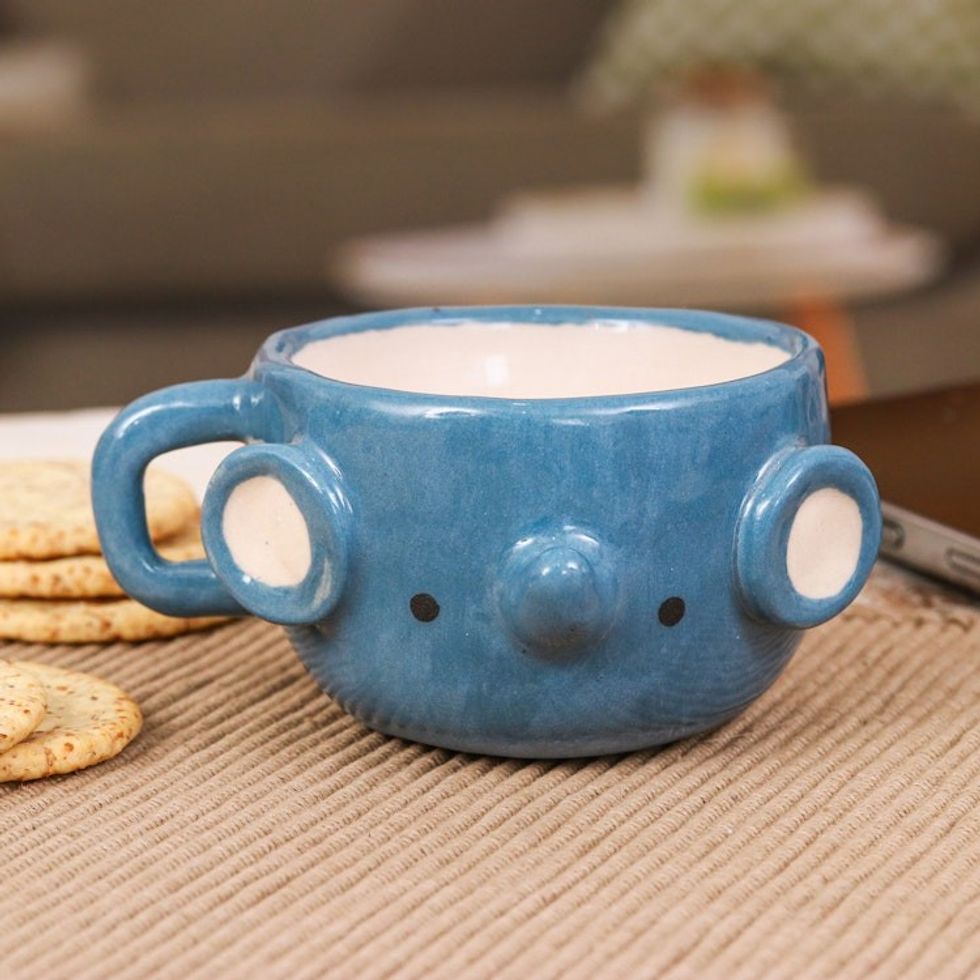 Handmade Elephant-Shaped Ceramic Demitasse from Thailand 'Elephant Demitasse'