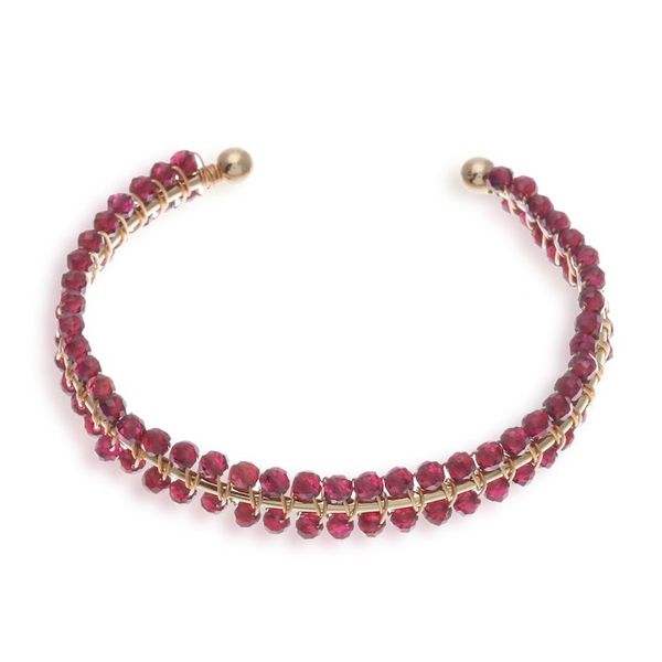 Alternate image for Garnet Beaded Polished 14k Gold-Accented Cuff Bracelet Red Lively Colors