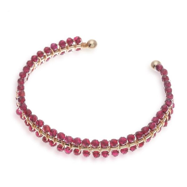Alternate image for Garnet Beaded Polished 14k Gold-Accented Cuff Bracelet Red Lively Colors