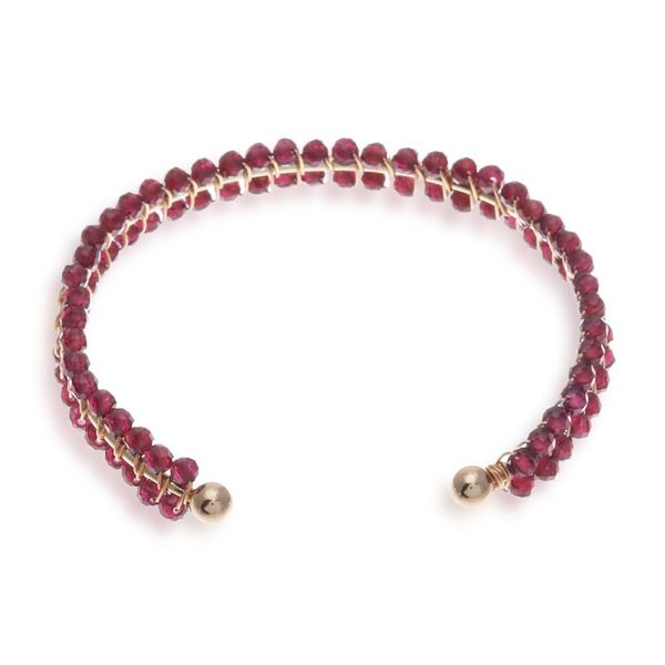 Alternate image for Garnet Beaded Polished 14k Gold-Accented Cuff Bracelet Red Lively Colors