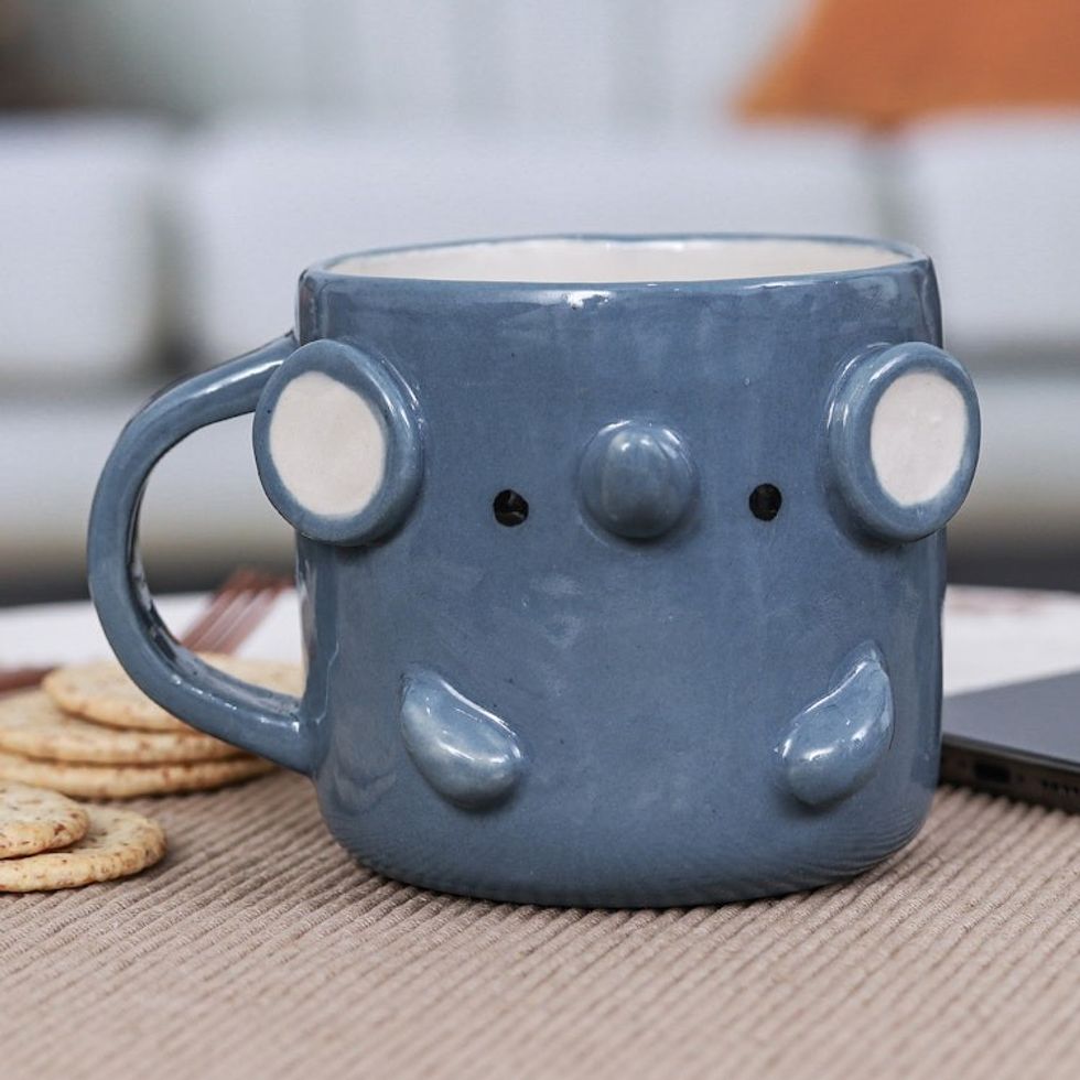 Handcrafted Glazed Ceramic Elephant Mug from Thailand 'Elephant Morning'