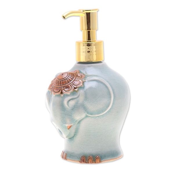 Alternate image for Crackled Celadon Ceramic Elephant Soap Dispenser in Green Misty Elephant