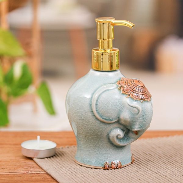 Alternate image for Crackled Celadon Ceramic Elephant Soap Dispenser in Green Misty Elephant