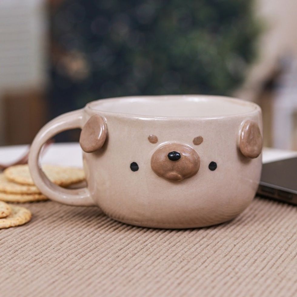 Thai Ceramic 6 oz Pug Dog Cup with a Glossy Finish 'Pug Elixir'