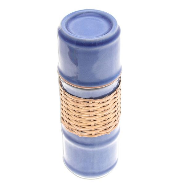 Alternate image for Blue Celadon Ceramic and Rattan Bamboo-Themed Water Bottle Blue Bamboo