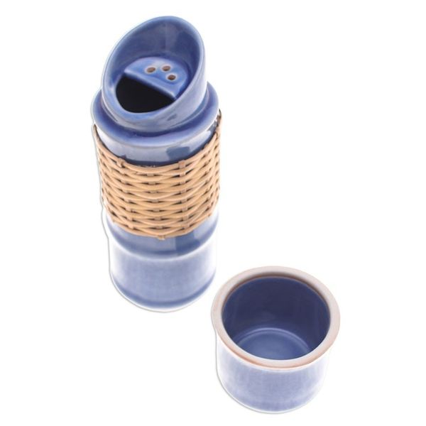 Alternate image for Blue Celadon Ceramic and Rattan Bamboo-Themed Water Bottle Blue Bamboo