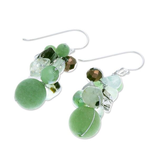 Alternate image for Handcrafted Prehnite and Glass Bead Dangle Earrings Rainstorm