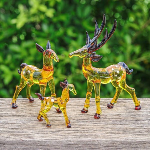 Alternate image for Set of 3 Handblown Glass Deer Figurines in Yellow and Brown Deer Lineage