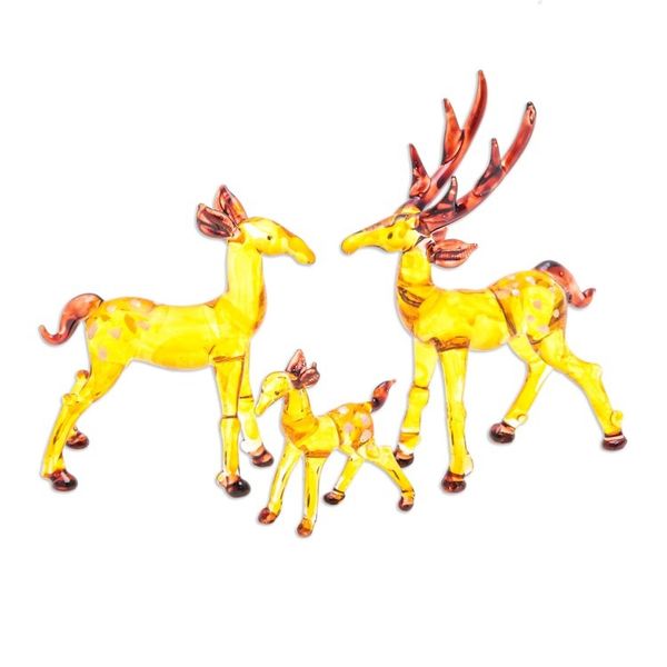 Alternate image for Set of 3 Handblown Glass Deer Figurines in Yellow and Brown Deer Lineage