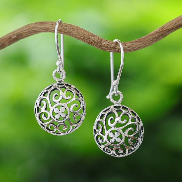 Alternate image for Polished Sterling Silver Dangle Earrings with Floral Design Ethereal Bouquets