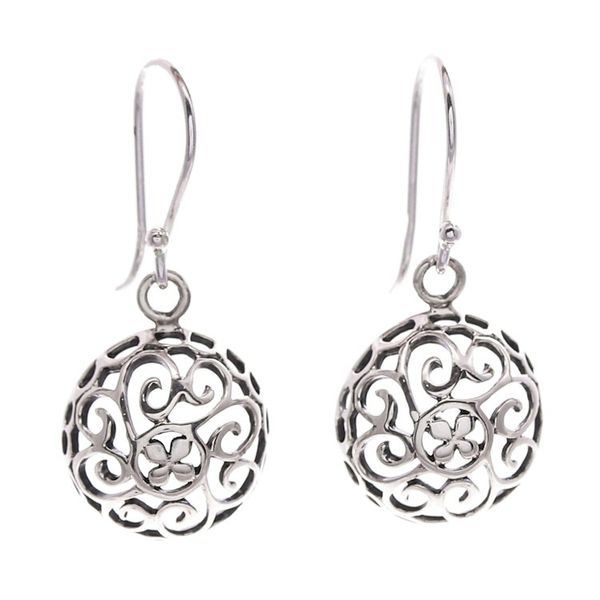 Alternate image for Polished Sterling Silver Dangle Earrings with Floral Design Ethereal Bouquets