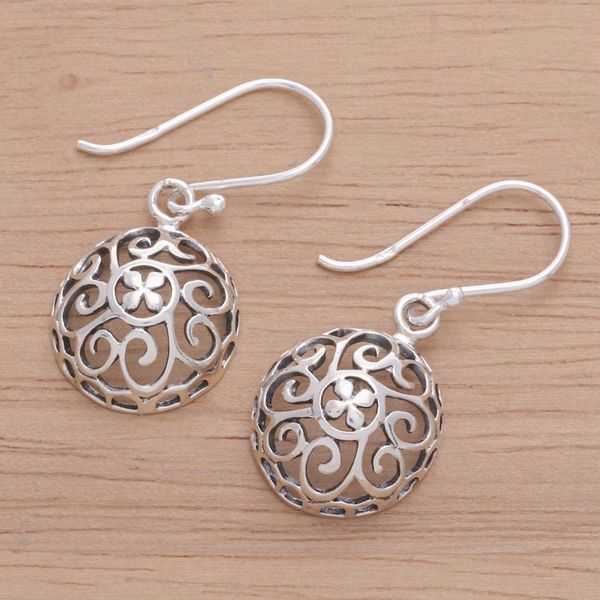 Alternate image for Polished Sterling Silver Dangle Earrings with Floral Design Ethereal Bouquets