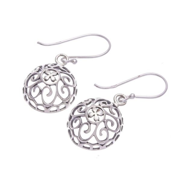 Alternate image for Polished Sterling Silver Dangle Earrings with Floral Design Ethereal Bouquets