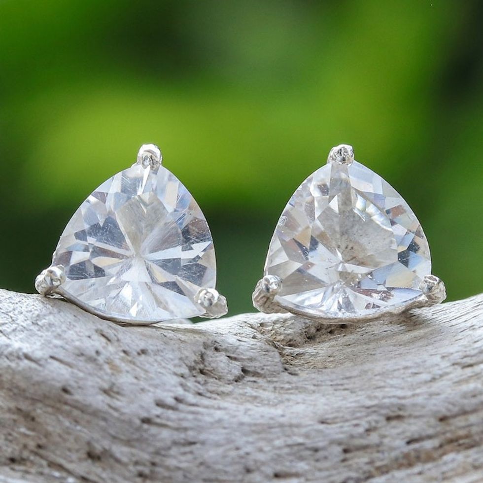 Quartz and Sterling Silver Stud Earrings from Thailand 'Miss Me Now'