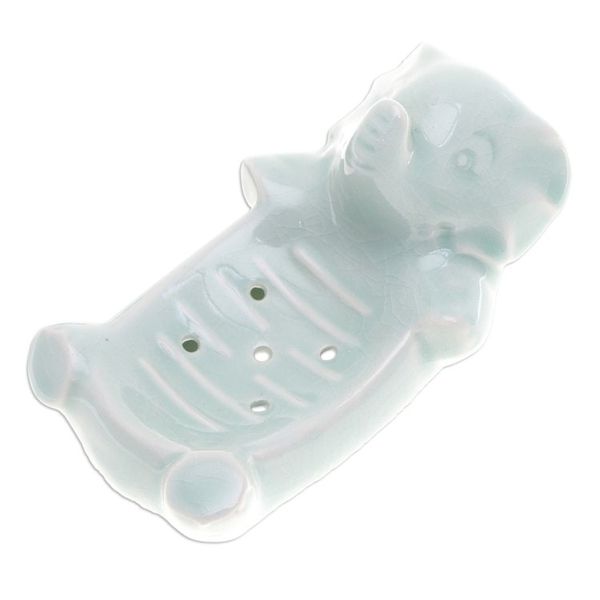 Alternate image for Handcrafted Green Celadon Ceramic Elephant-Themed Soap Dish Elephant Wash