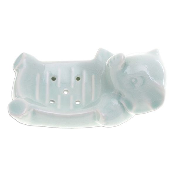 Alternate image for Handcrafted Green Celadon Ceramic Elephant-Themed Soap Dish Elephant Wash