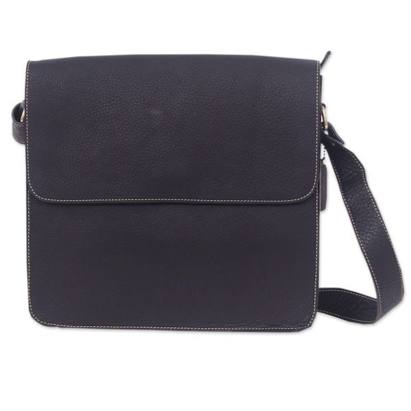Alternate image for Handcrafted Adjustable 100 Black Leather Shoulder Bag Metropolitan Black