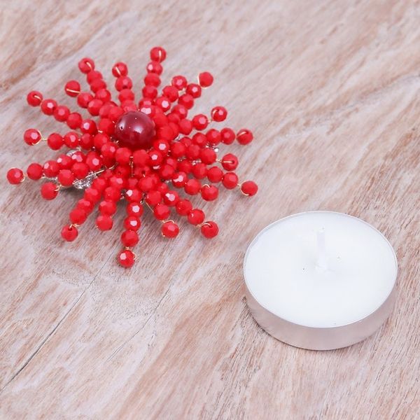 Alternate image for Star-Shaped Red Chalcedony and Glass Beaded Brooch The Passionate Starlight