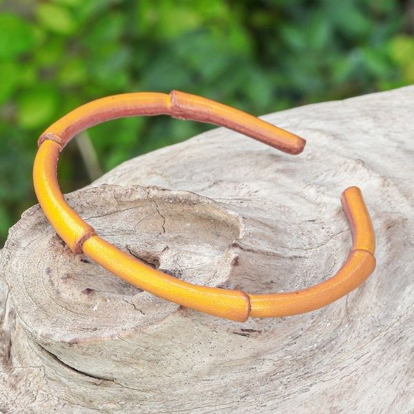 Alternate image for Bamboo-Inspired Adjustable Yellow Leather Cuff Bracelet Joyous Bamboo