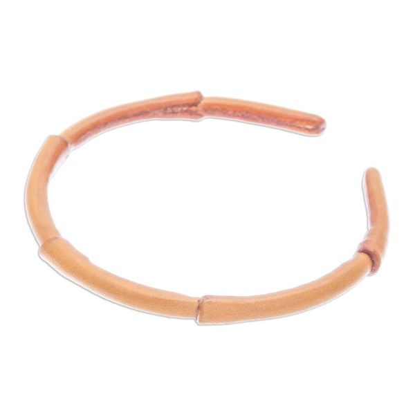 Alternate image for Bamboo-Inspired Adjustable Yellow Leather Cuff Bracelet Joyous Bamboo
