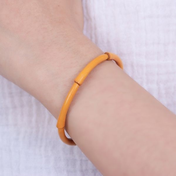 Alternate image for Bamboo-Inspired Adjustable Yellow Leather Cuff Bracelet Joyous Bamboo
