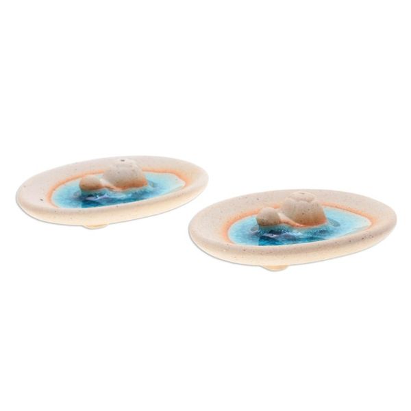 Alternate image for Handcrafted Turtle-Themed Ceramic Incense Holders Pair Turtle World