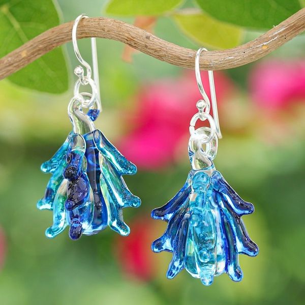 Alternate image for Tree-Inspired Handblown Glass Dangle Earrings in Azure Azure Tree