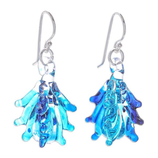 Alternate image for Tree-Inspired Handblown Glass Dangle Earrings in Azure Azure Tree
