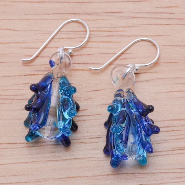 Alternate image for Tree-Inspired Handblown Glass Dangle Earrings in Azure Azure Tree